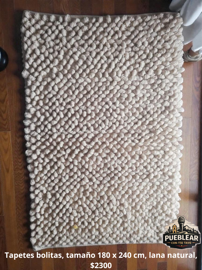 tapetes bolitas, tamaño 180 x 240 cm, lana natural, $2300